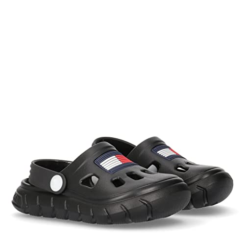 Tommy Hilfiger Kinder Flag Comfy Sandal - Clogs Bade-Latschen Haus-Schuhe Strand, Farbe:Schwarz, Schuhe NEU:EU24/25 von Tommy Hilfiger