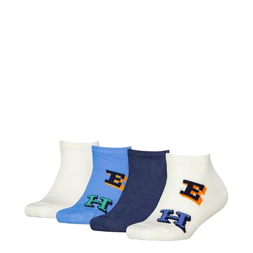 Tommy Hilfiger Kinder Sneaker Socken, Weiß/Blau, 35/38 (4er Pack) von Tommy Hilfiger