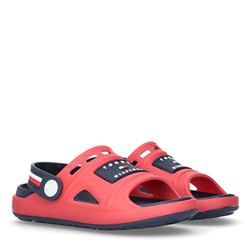 Tommy Hilfiger Kinder Stripes Comfy Sandalen - Clogs Bade-Latschen Haus-Schuhe, Farbe:Rot, Schuhe NEU:EU 25 von Tommy Hilfiger