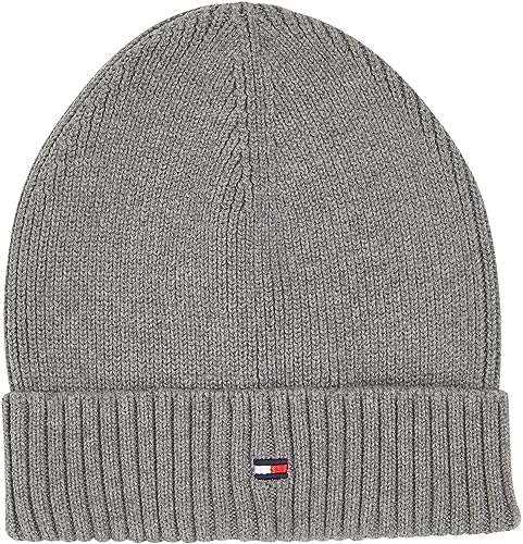 Tommy Hilfiger Kinder Unisex Strickmütze Small Flag Wintermütze, Grau (Light Grey Heather), S-M von Tommy Hilfiger