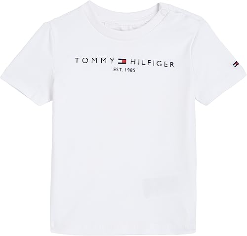 Tommy Hilfiger Kinder Unisex T-Shirt Kurzarm Rundhalsausschnitt, Weiß (White), 6-9 Monate von Tommy Hilfiger