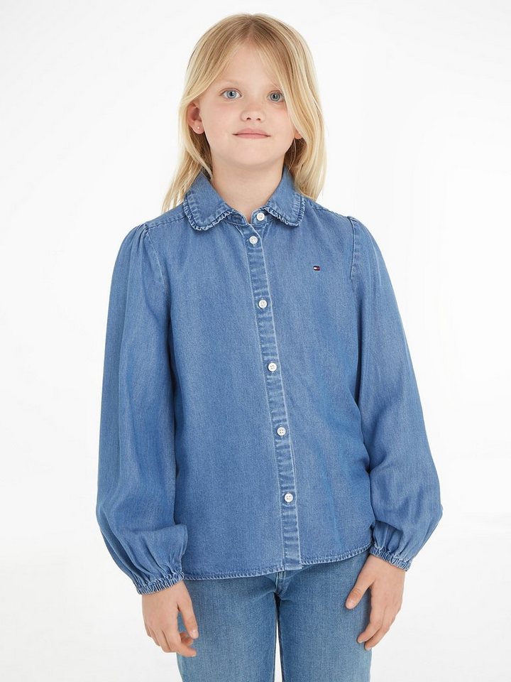 Tommy Hilfiger Klassische Bluse TENCEL RUFFLE COLLAR SHIRT im Denim-Style von Tommy Hilfiger