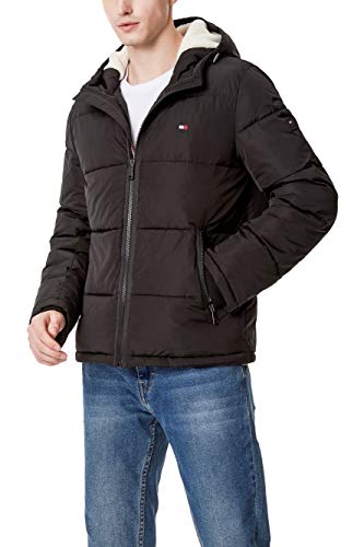 Tommy Hilfiger Klassische Daunenjacke mit Kapuze (Standard Und Groß Und Hoch) Mantel Oberbekleidung Alternativ Unten Herren, Schwarz Poly Tech, XL von Tommy Hilfiger