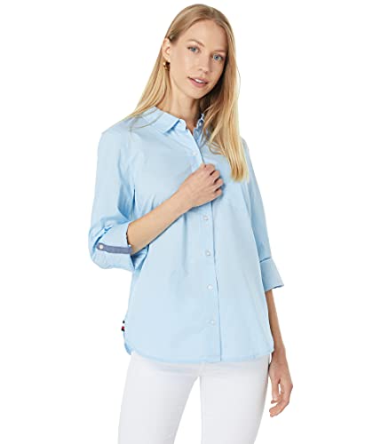 Tommy Hilfiger Klassisches Langarm-Shirt für Damen, zum Herunterrollen, Knopfleiste (Standard und Übergröße) - Blau - Groß von Tommy Hilfiger