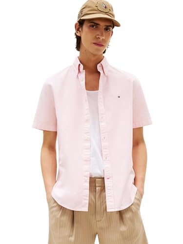 Tommy Hilfiger Kurzärmeliges Oxford-Hemd mit normaler Passform für Herren mit Knopfleiste, Rosa Lilie, Mittel von Tommy Hilfiger