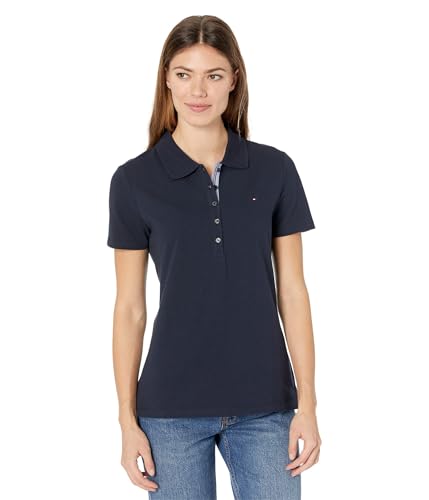 Tommy Hilfiger Kurzärmliges Poloshirt, einfarbig, Marineblau, Größe XS (US 0-2), Marineblau, X-Klein von Tommy Hilfiger
