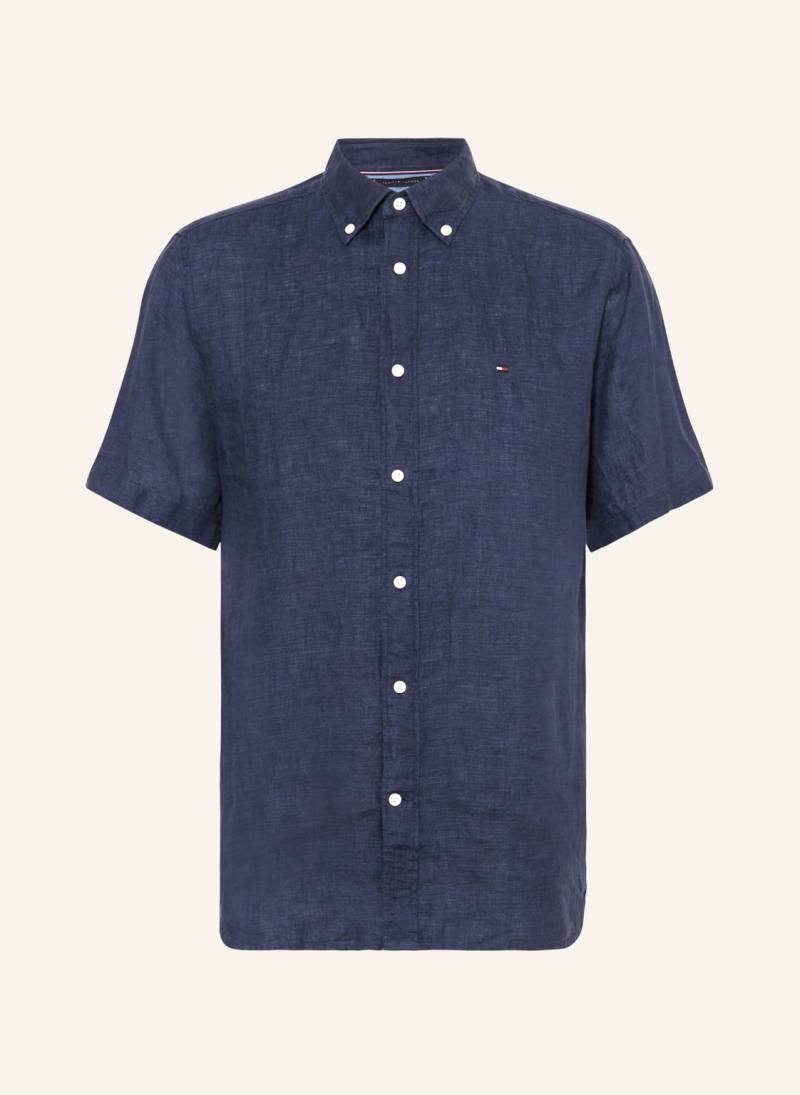 Tommy Hilfiger Kurzarm-Hemd Regular Fit Aus Leinen blau von Tommy Hilfiger