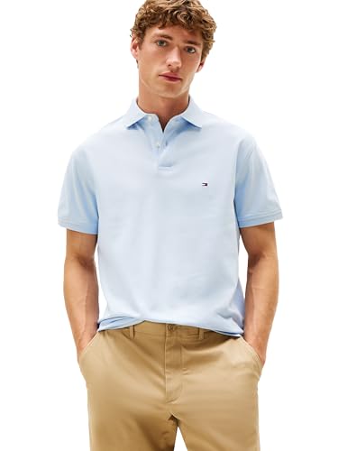 Tommy Hilfiger Kurzarm-Poloshirts für Herren in klassischer Passform mit Stretch und Bio-Piqué-Baumwolle, Breezy Blue, XL von Tommy Hilfiger