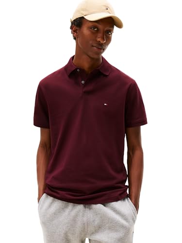 Tommy Hilfiger Kurzarm-Poloshirts für Herren in klassischer Passform mit Stretch und Bio-Piqué-Baumwolle, Burgunderrot, XL von Tommy Hilfiger