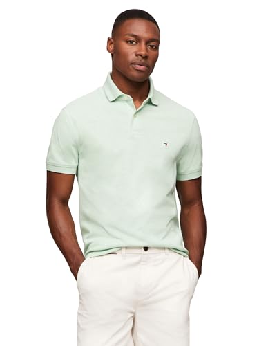Tommy Hilfiger Kurzarm-Poloshirts für Herren in klassischer Passform mit Stretch und Bio-Piqué-Baumwolle, Mint Gel Heather, Klein von Tommy Hilfiger