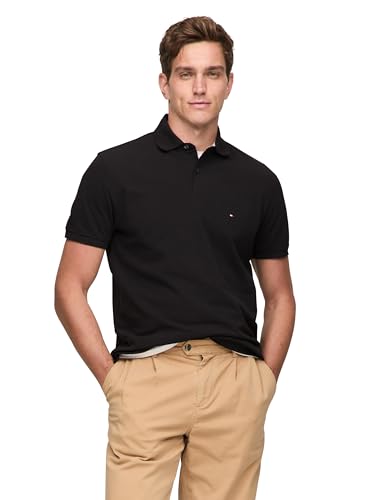 Tommy Hilfiger Kurzarm-Poloshirts für Herren in klassischer Passform mit Stretch und Bio-Piqué-Baumwolle, Schwarz, Mittel von Tommy Hilfiger