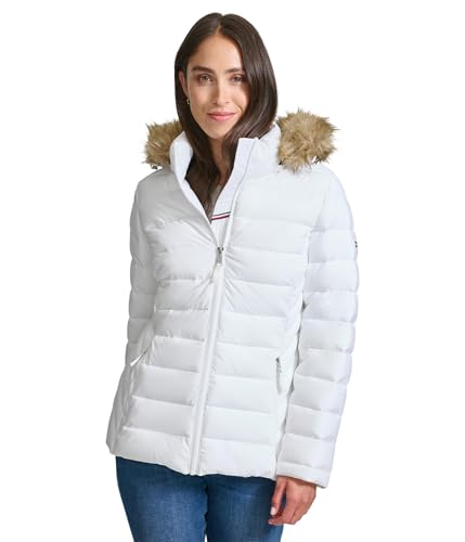 Tommy Hilfiger Kurzer Puffer mit Kunstfellbesatz für Damen, Weiss/opulenter Garten, M Tommy Hilfiger Kurzer Puffer mit Kunstfellbesatz für Damen, Weiss/opulenter Garten, M von Tommy Hilfiger