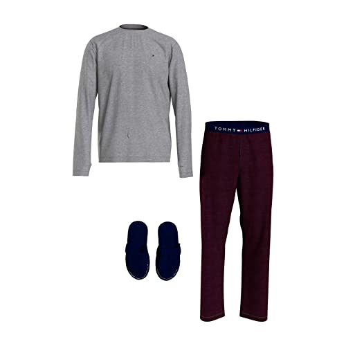 Tommy Hilfiger LS Pyjama Set Pantoffeln, L, grau, L von Tommy Hilfiger