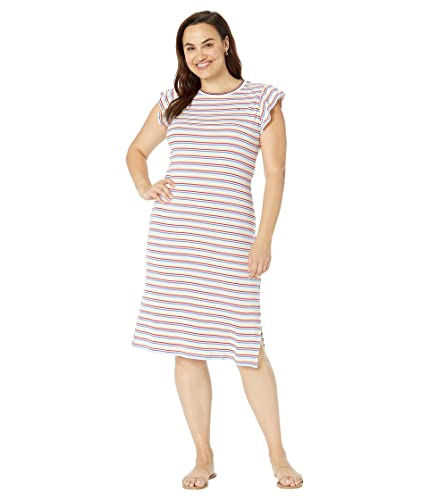 Tommy Hilfiger Lässiges Damen-Midikleid mit Flatterärmeln, Baumwollkleid, Blue Sky Combo, Klein von Tommy Hilfiger