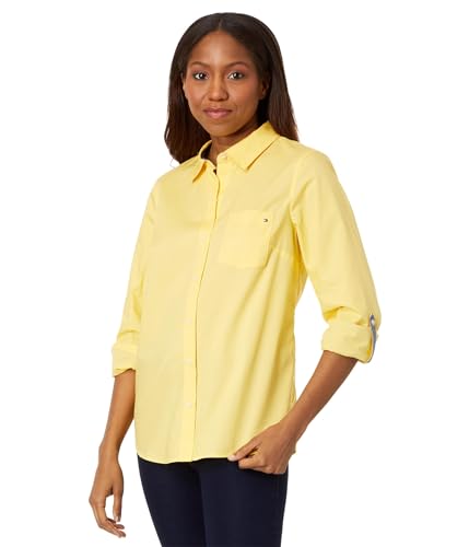 Tommy Hilfiger Langärmeliges Hemd mit Knopfleiste und Brusttasche, Snapdragon, Small von Tommy Hilfiger