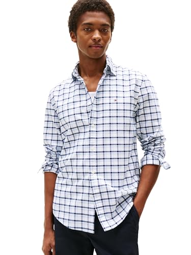 Tommy Hilfiger Langärmeliges Oxford-Hemd, Normale Passform, Herrenhemden, Button-Down-Shirts, auch erhältlich in Big und Tall, Breezy Blue/Check, XX-Large von Tommy Hilfiger