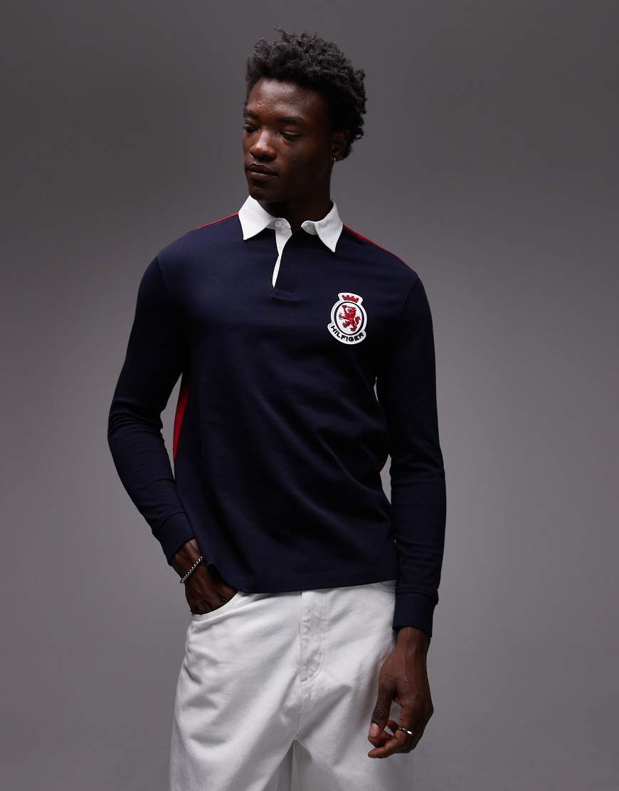 Tommy Hilfiger - Langärmliges Rugby-Polohemd in Marineblau mit Wappen-Logo von Tommy Hilfiger