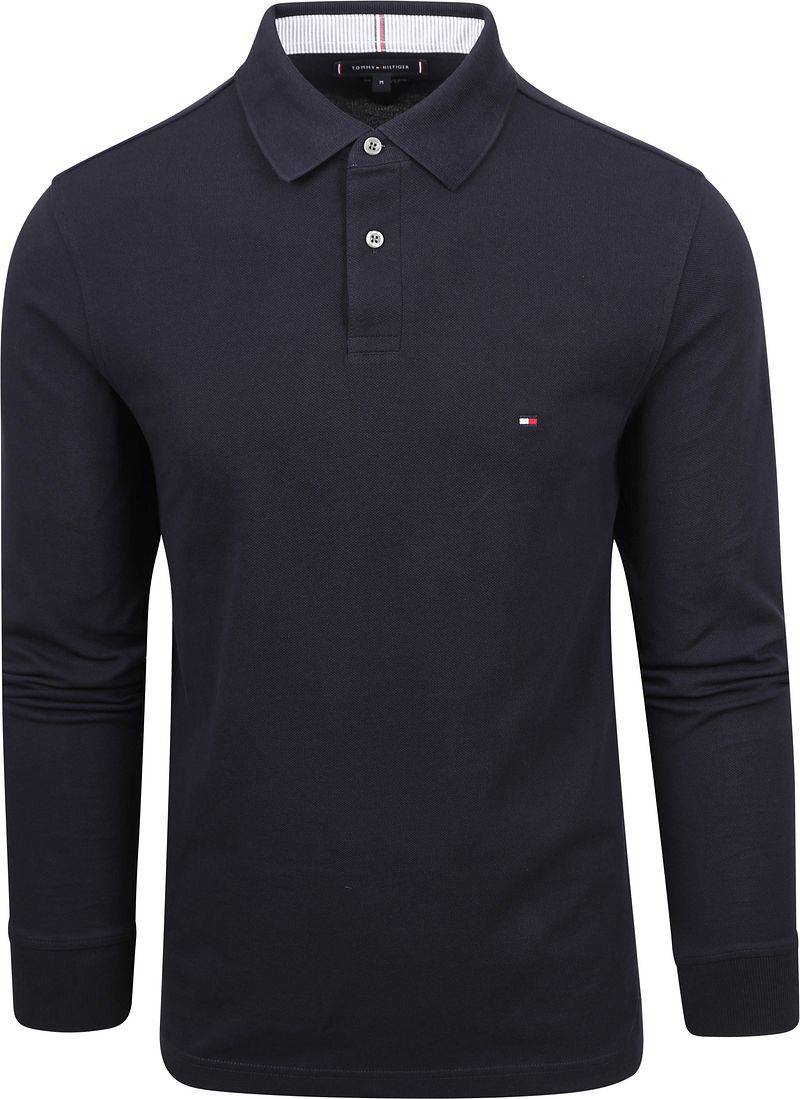 Tommy Hilfiger Langarm Poloshirt Dunkelblau - Größe L von Tommy Hilfiger