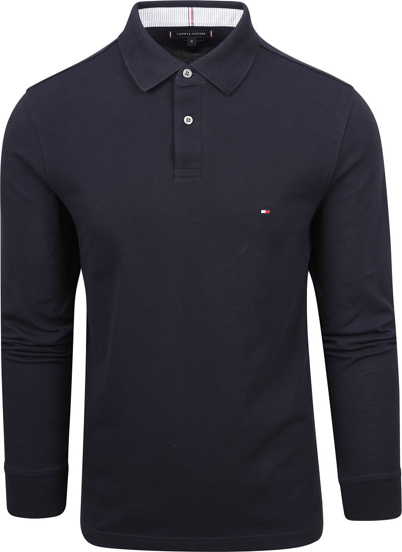 Tommy Hilfiger Langarm Poloshirt Dunkelblau - Größe XXL von Tommy Hilfiger