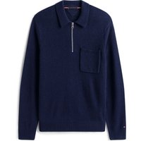 Tommy Hilfiger Langarm-Poloshirt aus Lambswool-Strick mit Reißverschluss in XL von Tommy Hilfiger