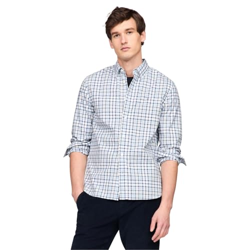 Tommy Hilfiger Langarm-Popeline-Hemden, Normale Passform, Herrenhemden, Button-Down-Shirts, auch erhältlich in Big und Tall, Deep Indigo/Breezy Blue Check, 4XL von Tommy Hilfiger