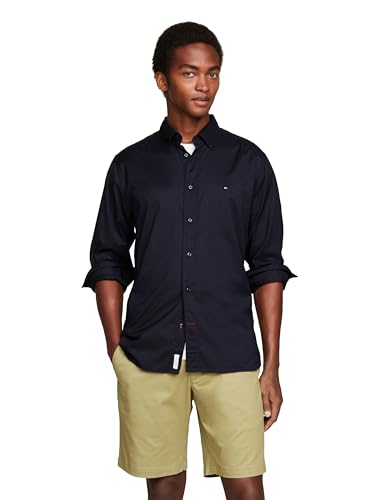 Tommy Hilfiger Langarm-Popeline-Hemden, Normale Passform, Herrenhemden, Button-Down-Shirts, auch erhältlich in Big und Tall, Wüstenhimmel, XX-Large von Tommy Hilfiger