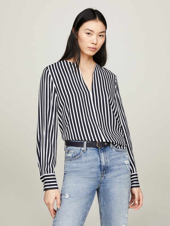 Tommy Hilfiger Langarmbluse FLUID STRIPE V-NECK LS BLOUSE Im mocischem Streifen von Tommy Hilfiger
