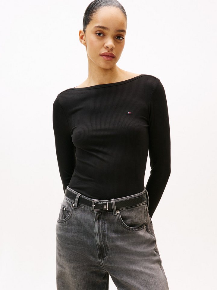 Tommy Hilfiger Langarmshirt SLIM 5X2 RIB BOAT-NK LS mit U-Boot Ausschnitt und Rippstruktur unifarben, casual, slim fit, Viskosemix, U-Boot-Ausschnitt von Tommy Hilfiger