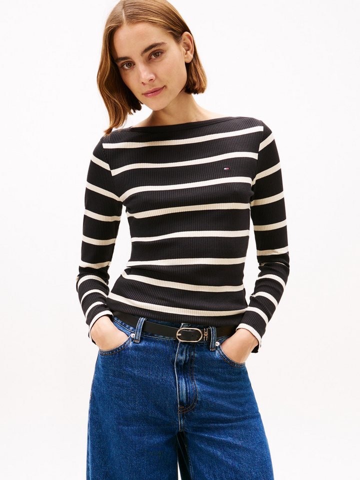Tommy Hilfiger Langarmshirt SLIM 5X2 RIB BOAT-NK LS mit U-Boot Ausschnitt und Rippstruktur unifarben, casual, slim fit, Viskosemix, U-Boot-Ausschnitt von Tommy Hilfiger