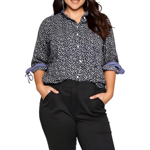 Tommy Hilfiger Langes Damenhemd mit Knopfleiste und Rolllaschen-Ärmeln, Sky Captain Multi, 3X von Tommy Hilfiger