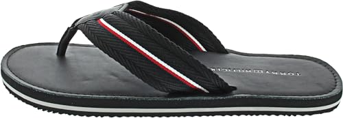 Tommy Hilfiger Herren Hilfiger Leather Beach Sandal Fm0fm05027 Zehentrenner, Black, 46 EU von Tommy Hilfiger