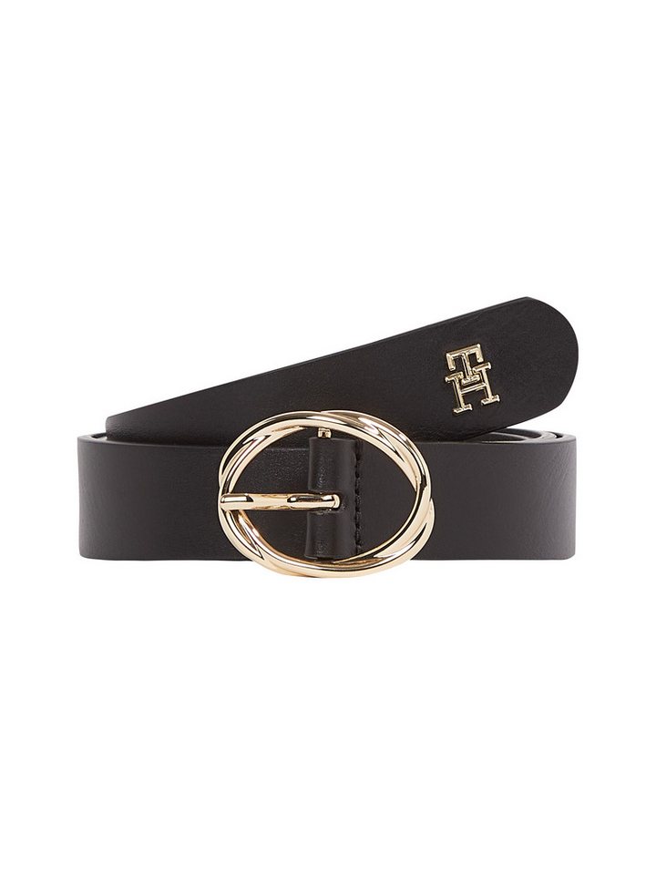 Tommy Hilfiger Ledergürtel TH CHIC 2.5 ovale Einfachdornschließe, Logoemblem am Gürtelende von Tommy Hilfiger