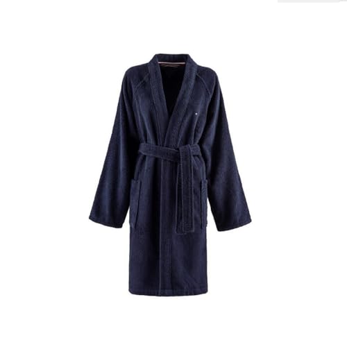 Tommy Hilfiger Legend Bademantel Kimono ohne Kapuze Unisex Herren Damen TG S M L XL XXL 100% Frottee reine Bio-Baumwolle (Navy, M) von Tommy Hilfiger