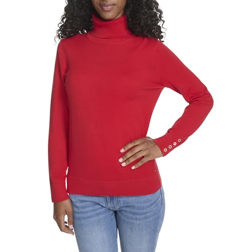 Tommy Hilfiger Leichter Rollkragenpullover aus Baumwolle für Damen, Scharlachrot, Groß von Tommy Hilfiger