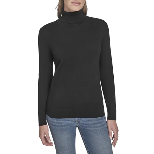 Tommy Hilfiger Leichter Rollkragenpullover aus Baumwolle für Damen, Schwarz, Mittel von Tommy Hilfiger