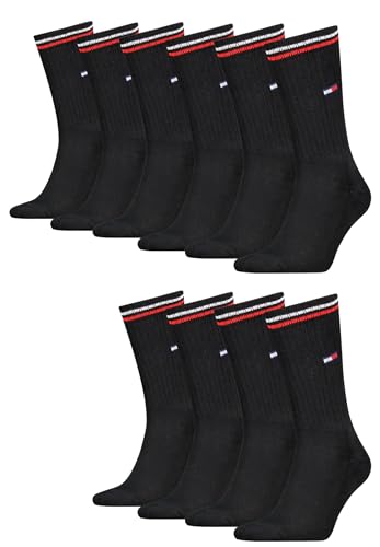 Tommy Hilfiger Lifestyle Crew Socken/lange Tennissocken für Damen & Herren 10-er Pack, Farbe:Schwarz, Socken & Strümpfe:43-46 von Tommy Hilfiger