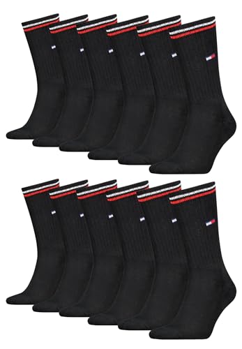 Tommy Hilfiger Lifestyle Crew Socken/lange Tennissocken für Damen & Herren 12-er Pack, Farbe:Schwarz, Socken & Strümpfe:39-42 von Tommy Hilfiger