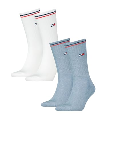 Tommy Hilfiger Lifestyle Crew Socken/lange Tennissocken für Damen & Herren 4-er Pack, Farbe: 2xLight Blue 2xWhite 39-42 von Tommy Hilfiger