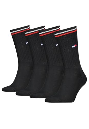 Tommy Hilfiger Lifestyle Crew Socken/lange Tennissocken für Damen & Herren 4-er Pack, Farbe:Schwarz, Socken & Strümpfe:43-46 von Tommy Hilfiger