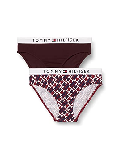 Tommy Hilfiger Mädchen 2P Print UG0UG00370 Bikini Hose, Braun (Monogram/Deep Burgundy), 8-10 Jahre von Tommy Hilfiger
