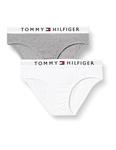 Tommy Hilfiger Mädchen 2er Pack Slips Unterwäsche, Grau (Mid Grey Heather/White), 6-7 Jahre von Tommy Hilfiger