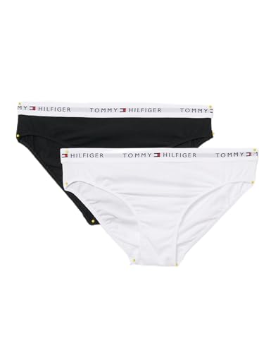 Tommy Hilfiger Mädchen 2er Pack Slips mit Logobund, Weiß (White/Black), 4-5 Jahre von Tommy Hilfiger