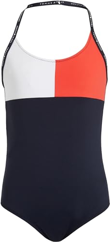 Tommy Hilfiger Mädchen Badeanzug One Piece Neckholder, Blau (Desert Sky), 8-10 Jahre von Tommy Hilfiger