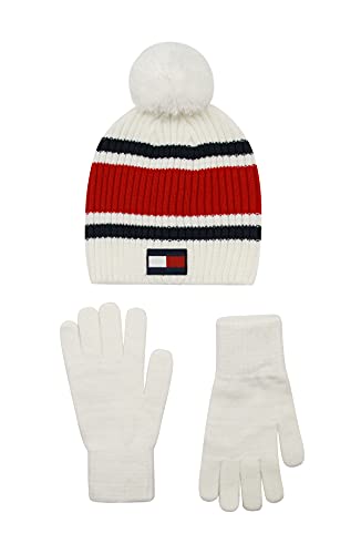 Tommy Hilfiger Mädchen Beanie & Handschuh Zubehör Set, Weißes geripptes Set, Einheitsgröße von Tommy Hilfiger