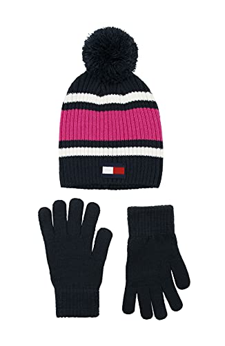 Tommy Hilfiger Mädchen Set aus Mütze und Handschuhen Winter-Hut, Marineblau, Einheitsgröße von Tommy Hilfiger