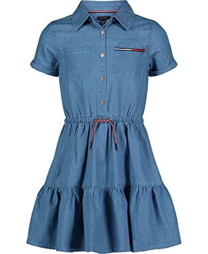 Tommy Hilfiger Mädchen Short Sleeve Lightweight Denim Dress, Collared with Cinched Waist Kleid, Highline-Waschung, 3 Jahre von Tommy Hilfiger