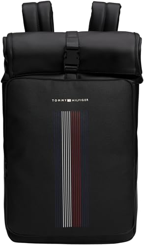 Tommy Hilfiger Men TH FOUNDATION ROLLTOP BACKPACK, Black, One Size von Tommy Hilfiger