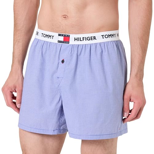 Tommy Hilfiger Men Woven Boxer Single UM0UM03544, Orange (Mini Gingham Verona Blue), L von Tommy Hilfiger