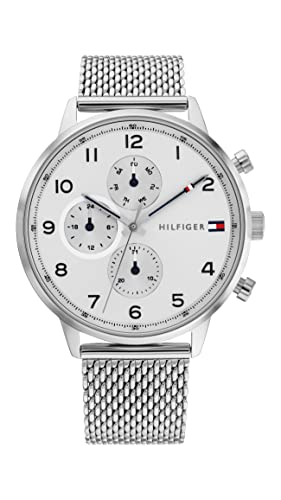 Tommy Hilfiger Multi Zifferblatt Quarz Uhr für Herren mit Silbernes Edelstahl-Mesh-Gliederarmband - 1791988 von Tommy Hilfiger