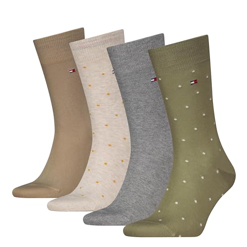 Tommy Hilfiger Herren Classic Socken, Grün/Beige, 39/42 (4er Pack) von Tommy Hilfiger